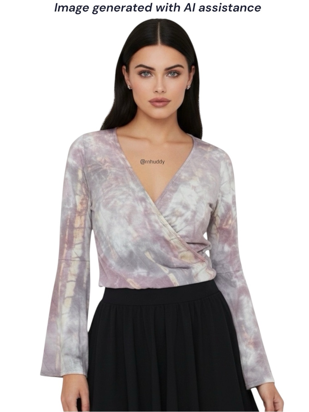 Love Stitch S tie-dyed bell sleeve surplice blouse